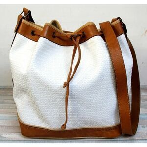 JACK & JONES WHITE VINYL BROWN REAL LEATHER DRAWSTRING SHOULDER BAG XBODY BACKET